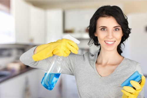 Cleaner preparing a kitchen and living area in a Docklands home